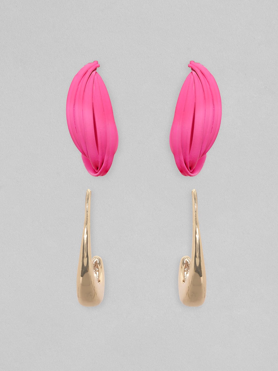 Rubans Voguish Set Of 2, Gold & Pink Enamel Hoop Earrings Earrings