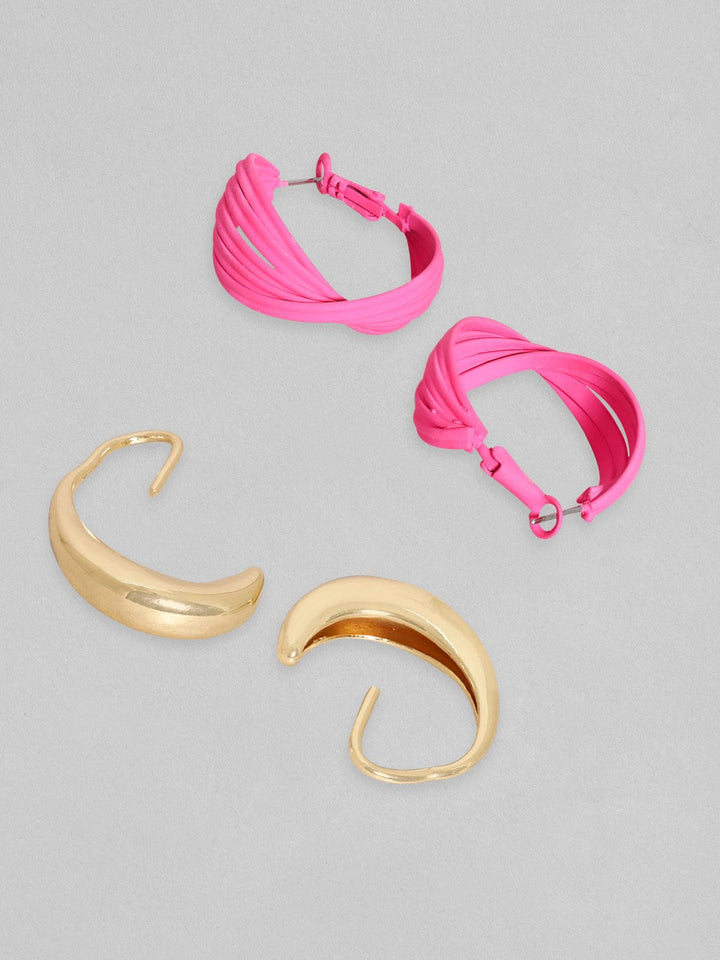 Rubans Voguish Set Of 2, Gold & Pink Enamel Hoop Earrings Earrings