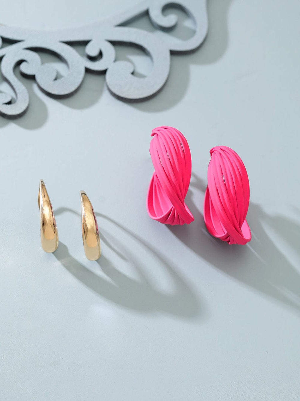 Rubans Voguish Set Of 2, Gold & Pink Enamel Hoop Earrings Earrings