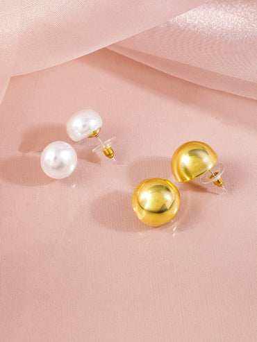 Rubans Voguish Set Of 2 Gold-Plated Circular Pearls Studs Earrings