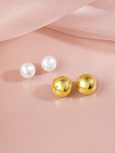 Rubans Voguish Set Of 2 Gold-Plated Circular Pearls Studs Earrings
