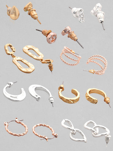 Rubans Voguish Set Of 9 Gold-Plated Classic Studs Earrings Earrings