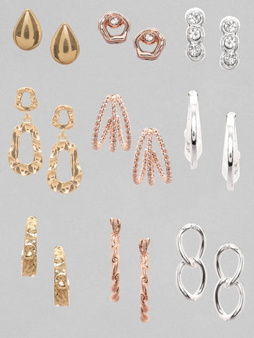 Rubans Voguish Set Of 9 Gold-Plated Classic Studs Earrings Earrings