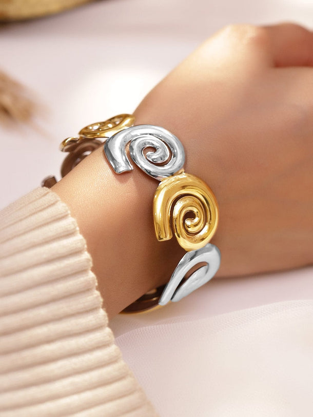 Rubans Voguish Silver & 18K Gold Dual-Plated Abstract Spiral Design Chunky Statement Bracelet Bangles & Bracelets