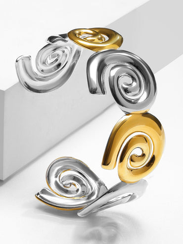 Rubans Voguish Silver & 18K Gold Dual-Plated Abstract Spiral Design Chunky Statement Bracelet Wristwear