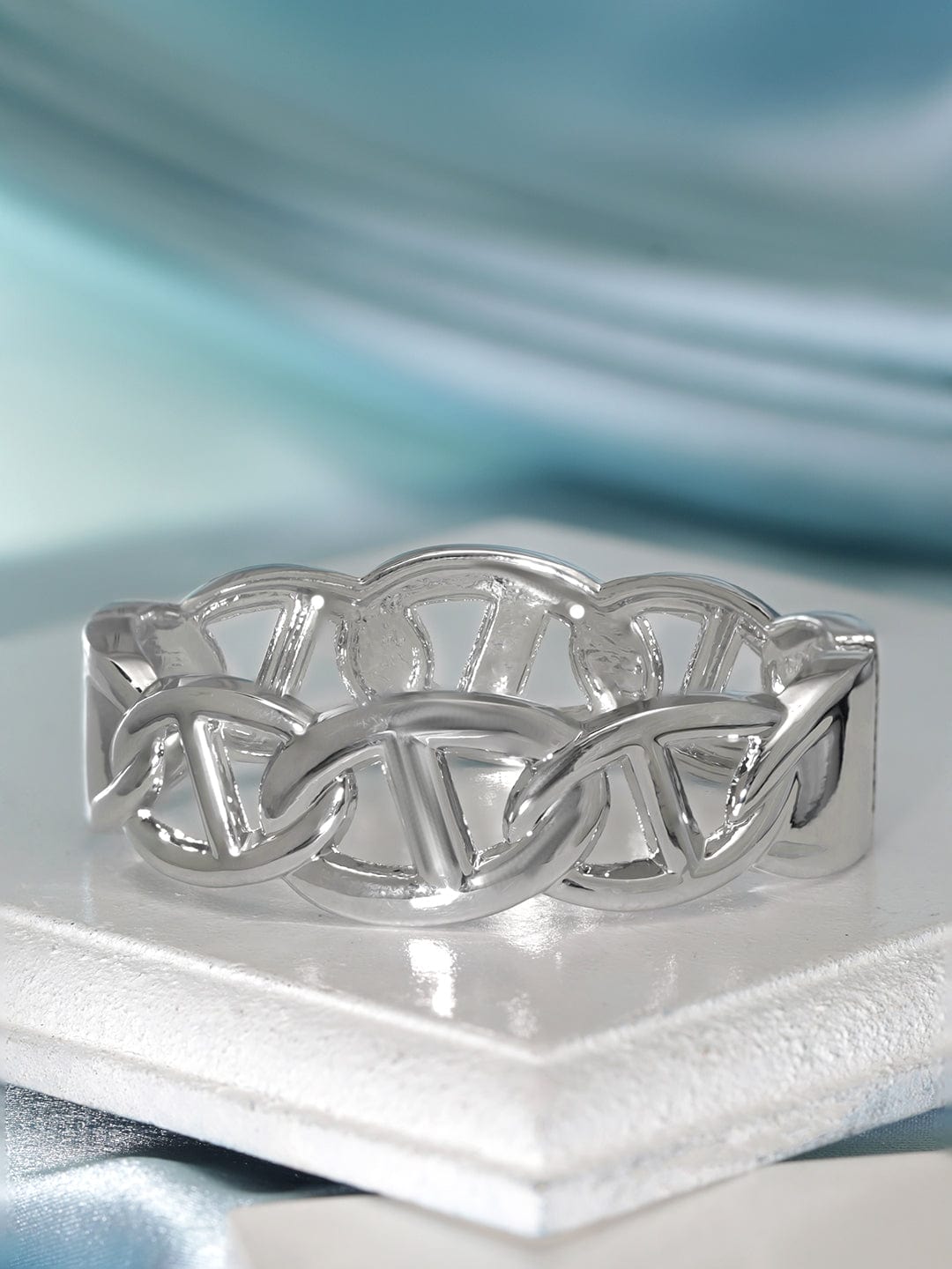 Rubans Voguish Silver Gleam: Set of 2 Silver-Colored Bracelets Bangles & Bracelets