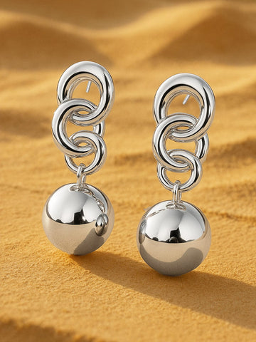 Rubans Voguish Silver Pearls Ensemble Silver Plated Linked Chain Drop Earrings Earrings