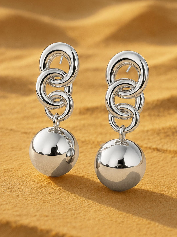 Rubans Voguish Silver Pearls Ensemble Silver Plated Linked Chain Drop Earrings Earrings