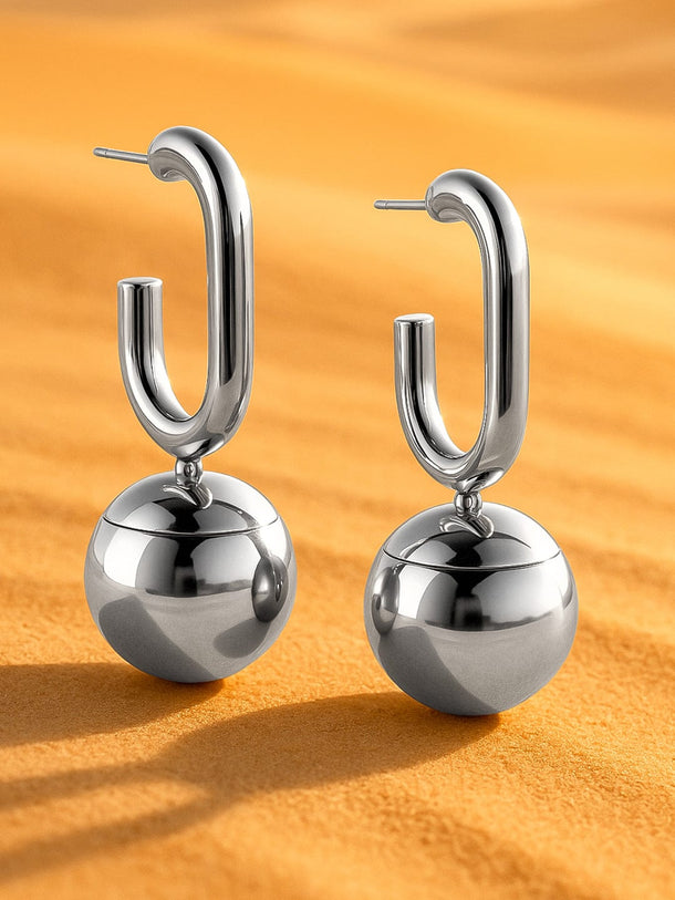 Rubans Voguish Silver-Plated Bold Spherical Dome Sculptural Drop Earrings Earrings