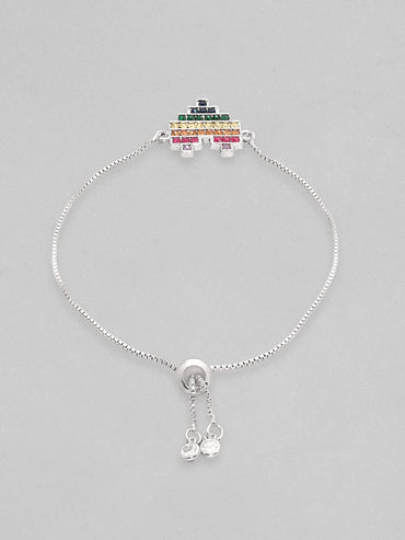 Rubans Voguish Silver-Plated CZ Charm Bracelet Bangles & Bracelets
