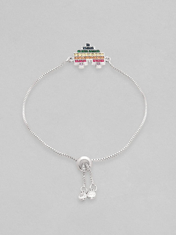 Rubans Voguish Silver-Plated CZ Charm Bracelet Bangles & Bracelets