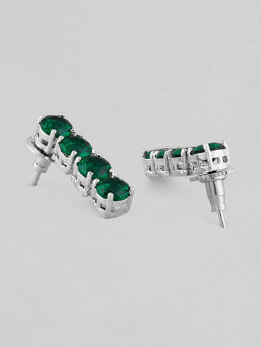 Rubans Voguish Silver-Plated & Green Stone-Studded Jewellery Set Necklace Set