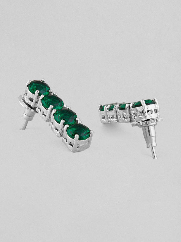 Rubans Voguish Silver-Plated & Green Stone-Studded Jewellery Set Necklace Set