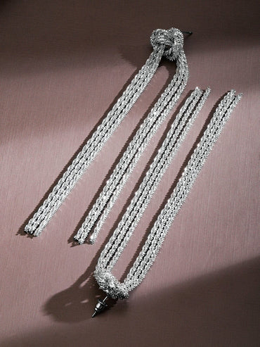 Rubans Voguish Silver-Plated Knotted Long Chain Statement Earrings Earrings