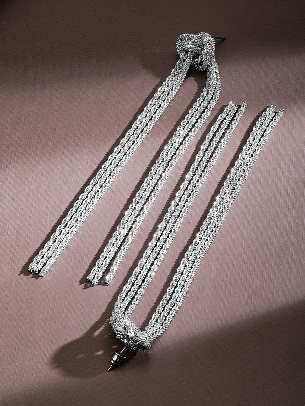 Rubans Voguish Silver-Plated Knotted Long Chain Statement Earrings Earrings