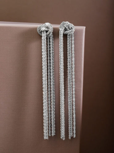 Rubans Voguish Silver-Plated Knotted Long Chain Statement Earrings Earrings