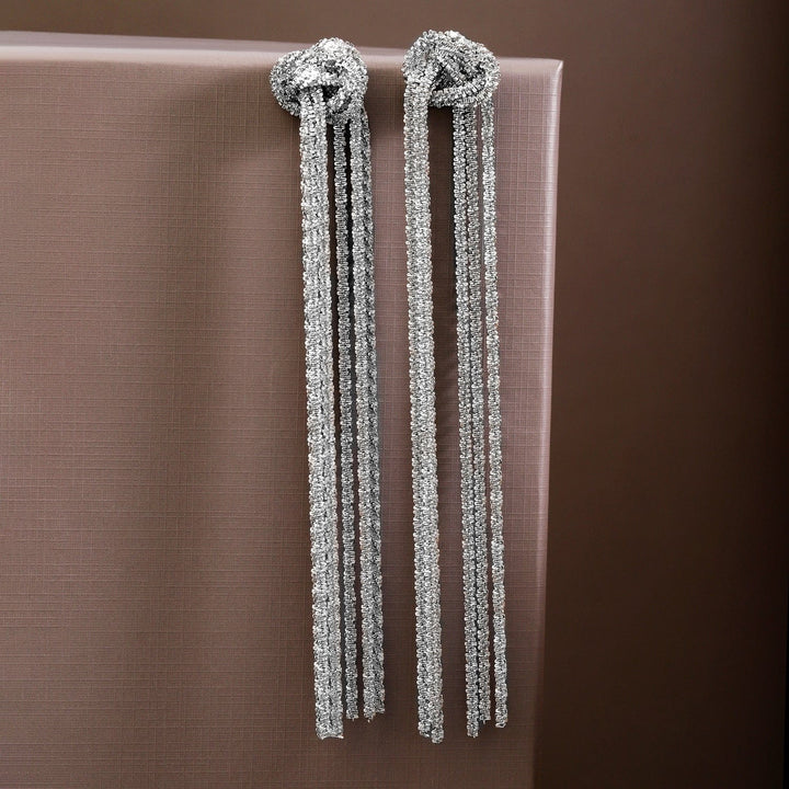 Rubans Voguish Silver-Plated Knotted Long Chain Statement Earrings Earrings