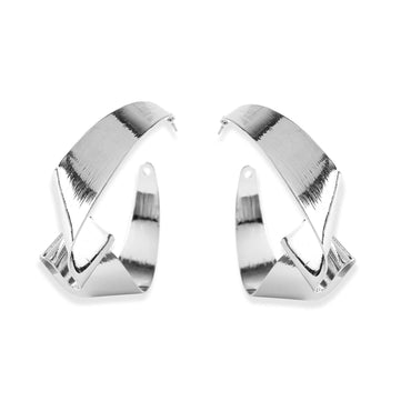 Rubans Voguish Silver-Plated Leaf Shaped Half Hoop Earrings Hoop Earrings