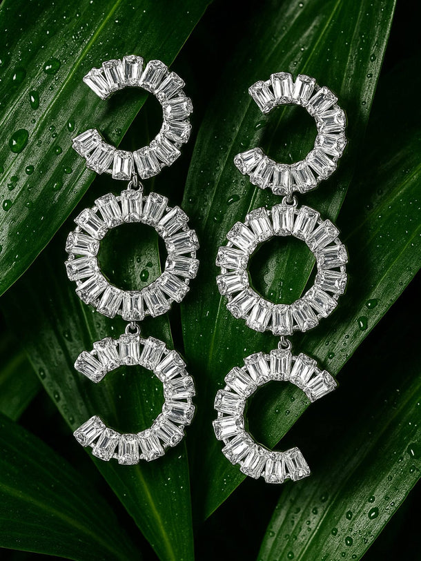 Rubans Voguish Silver Plated Long Shoulder Duster Dazzling Earrings with Crystal Zirconia Stone Detailing Earrings