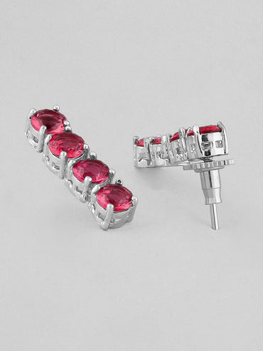 Rubans Voguish Silver-Plated Pink Stone Studded Handcrafted Jewellery Set Necklace Set