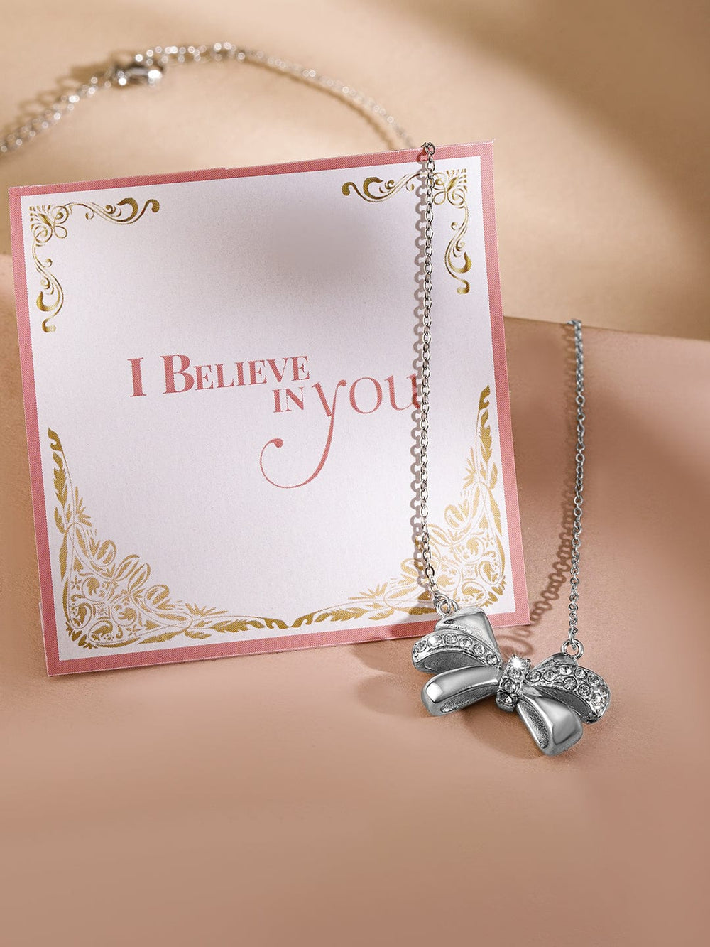 Rubans Voguish Silver Plated Stainless Steel Tarnish-Free Waterproof Bow Pendant Necklace Necklace & Chains