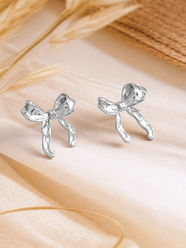 Rubans Voguish Silver Plated Stainless Steel Tarnish-Free Waterproof Bow Stud Earrings Earrings