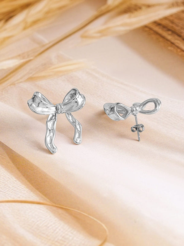 Rubans Voguish Silver Plated Stainless Steel Tarnish-Free Waterproof Bow Stud Earrings Earrings
