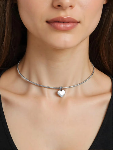 Rubans Voguish Silver Plated Stainless Steel Tarnish-Free Waterproof Heart Charm Necklace Necklace & Chains