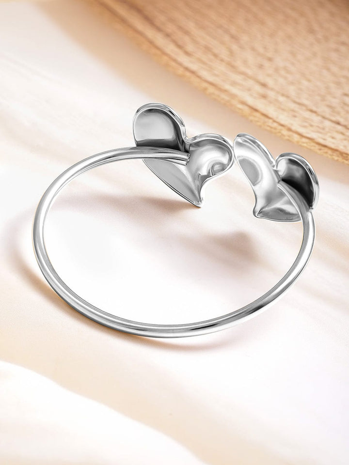 Rubans Voguish Silver Plated Stainless Steel Tarnish-Free Waterproof Heart Cuff Bracelet Wristwear