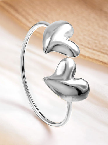 Rubans Voguish Silver Plated Stainless Steel Tarnish-Free Waterproof Heart Cuff Bracelet Wristwear