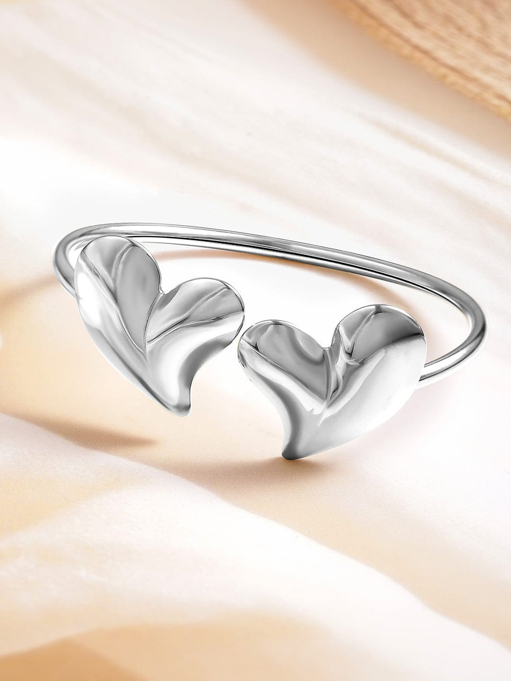 Rubans Voguish Silver Plated Stainless Steel Tarnish-Free Waterproof Heart Cuff Bracelet Wristwear