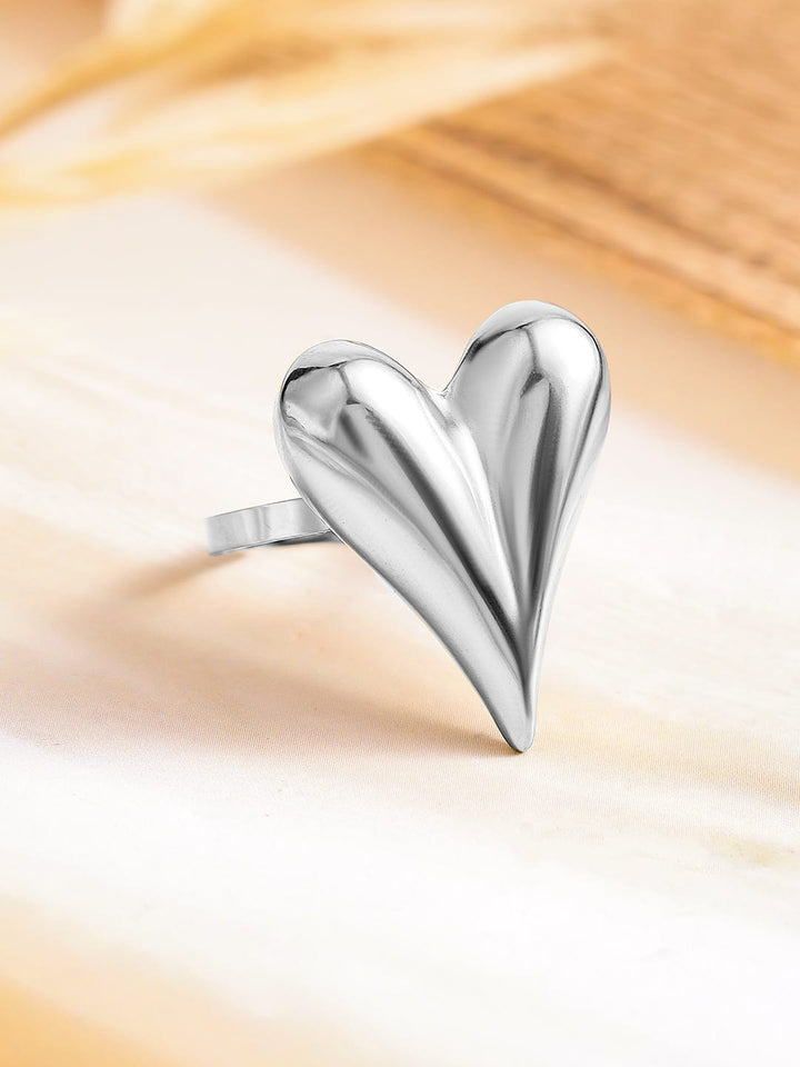 Rubans Voguish Silver Plated Stainless Steel Tarnish-Free Waterproof Heart Design Ring Finger Ring