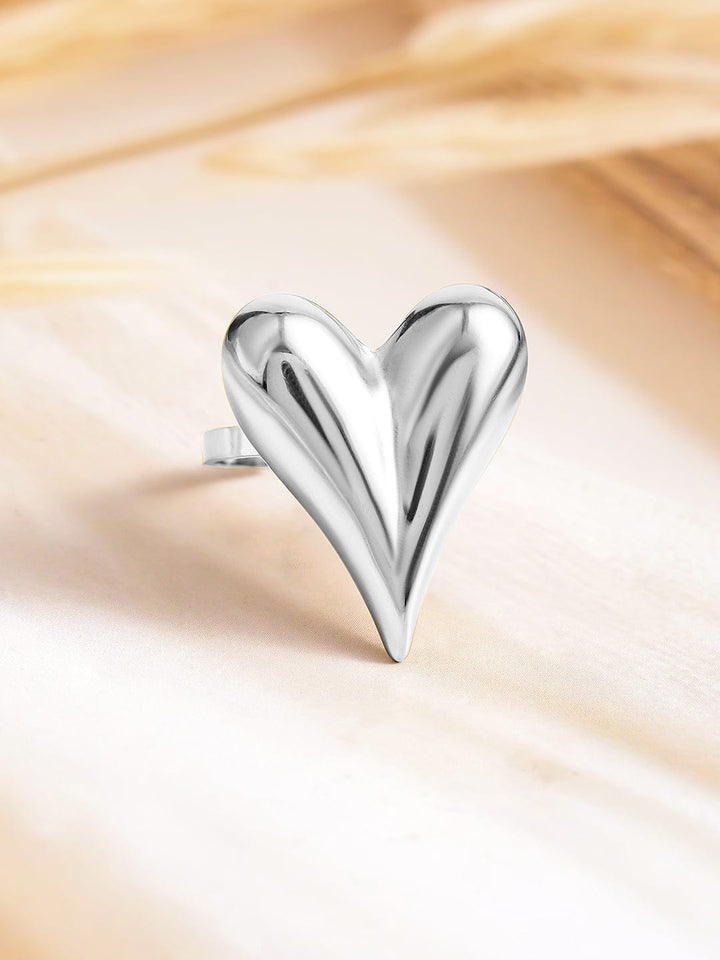 Rubans Voguish Silver Plated Stainless Steel Tarnish-Free Waterproof Heart Design Ring Finger Ring