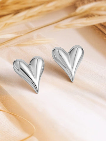 Rubans Voguish Silver-Plated Stainless-Steel Tarnish-Free Waterproof Heart Stud Earrings Earrings