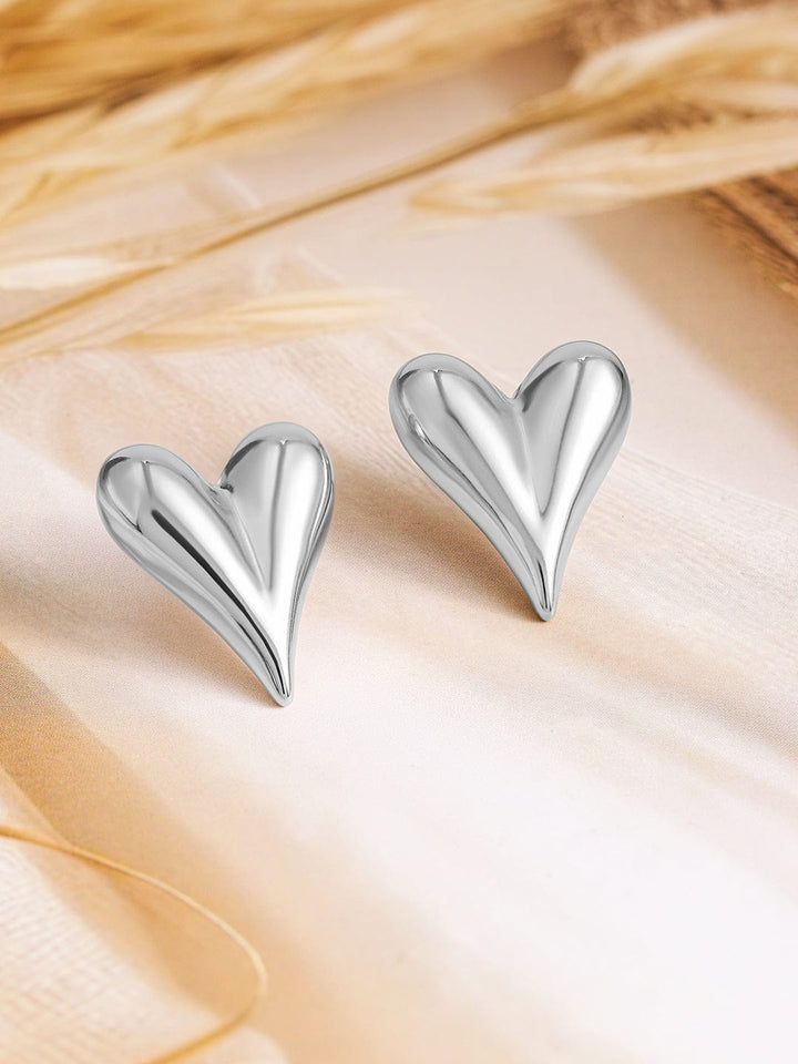 Rubans Voguish Silver-Plated Stainless-Steel Tarnish-Free Waterproof Heart Stud Earrings Earrings