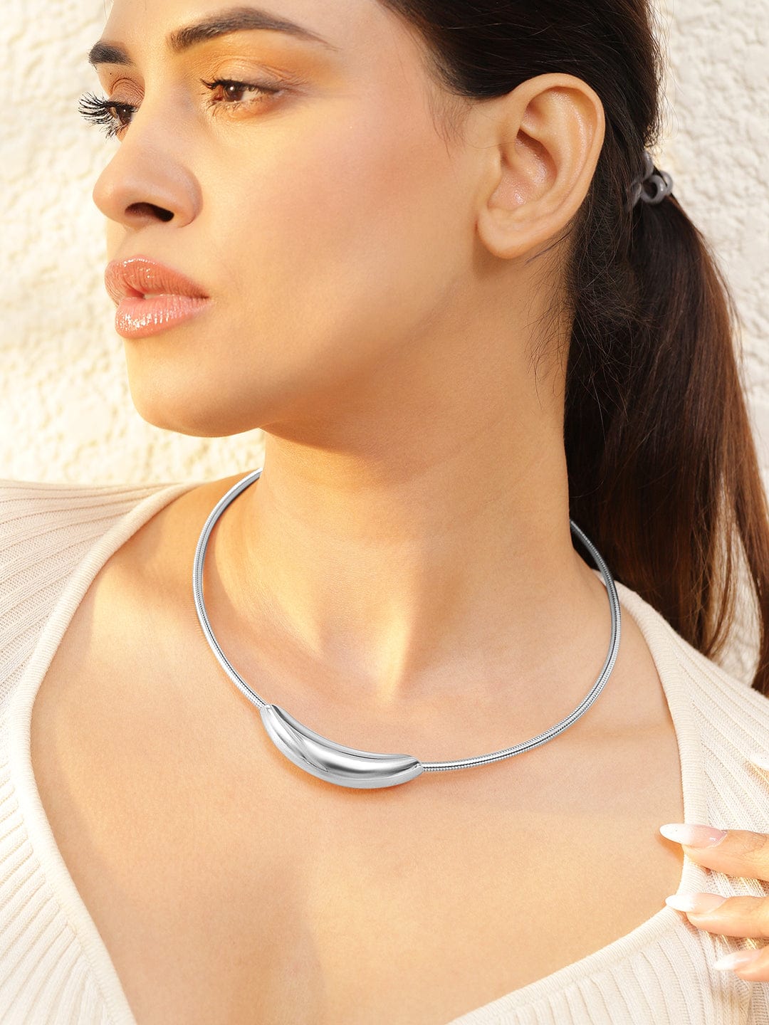 Rubans Voguish Silver Plated Stainless Steel Tarnish-Free Waterproof Minimalist Statement Choker Necklace Necklace & Chains