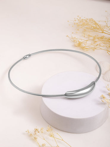 Rubans Voguish Silver Plated Stainless Steel Tarnish-Free Waterproof Minimalist Statement Choker Necklace Necklace & Chains