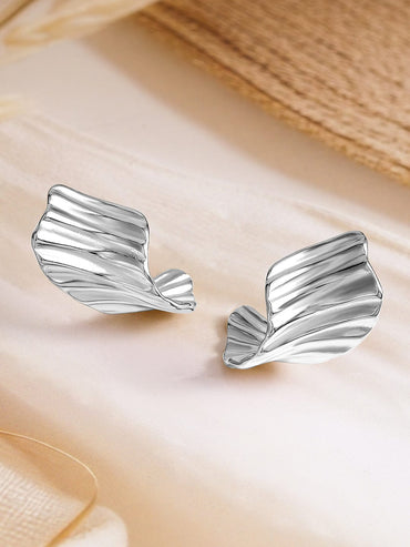 Rubans Voguish Silver Plated Stainless Steel Tarnish-Free Waterproof Sculptural Hoop Earrings Earrings