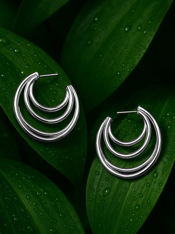 Rubans Voguish Silver Plated Stainless Steel Tarnish-Free Waterproof Statement Hoop Earrings Earrings