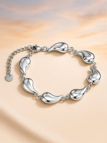 Rubans Voguish Silver Plated Stainless Steel Tarnish-Free Waterproof Tear Drop Motif Link Bracelet Bracelet