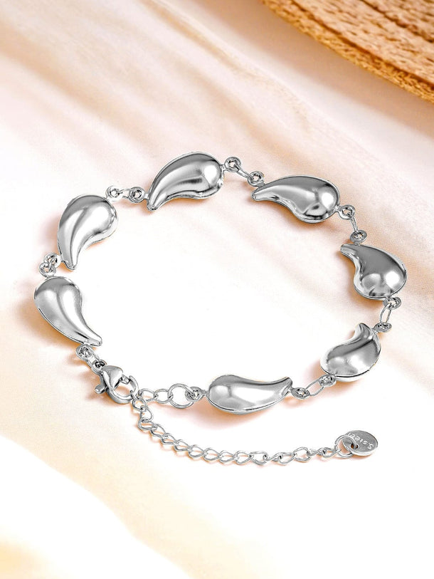 Rubans Voguish Silver Plated Stainless Steel Tarnish-Free Waterproof Tear Drop Motif Link Bracelet Wristwear