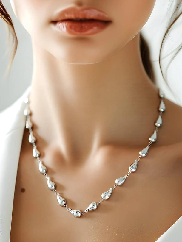 Rubans Voguish Silver Plated Stainless Steel Tarnish-Free Waterproof Tear Drop Motif Statement Necklace Necklace & Chains