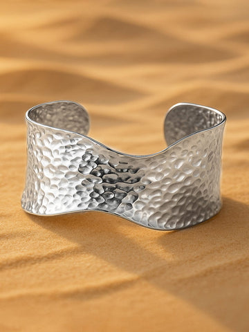 Rubans Voguish Silver Plated Stainless Steel TarnishFree Waterproof Hammered Cuff Bracelet Bangles & Bracelets