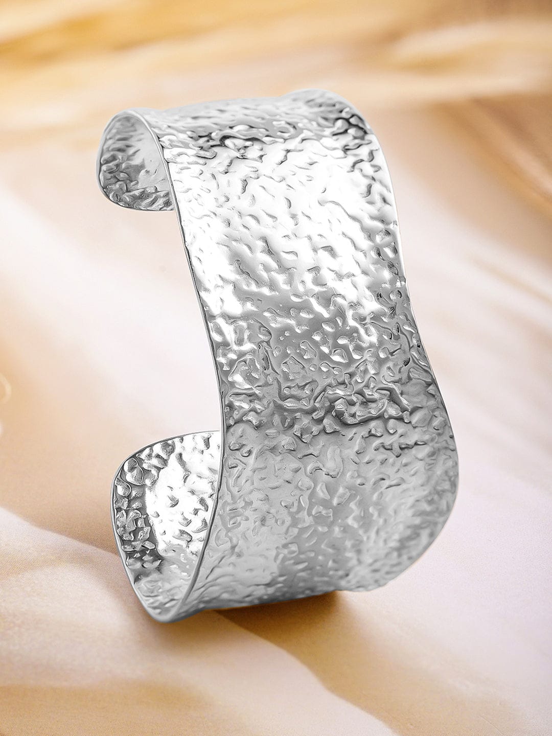 Rubans Voguish Silver Plated Stainless Steel TarnishFree Waterproof Hammered Cuff Bracelet Wristwear