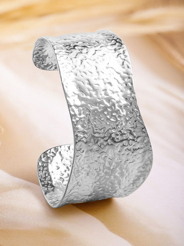 Rubans Voguish Silver Plated Stainless Steel TarnishFree Waterproof Hammered Cuff Bracelet Wristwear