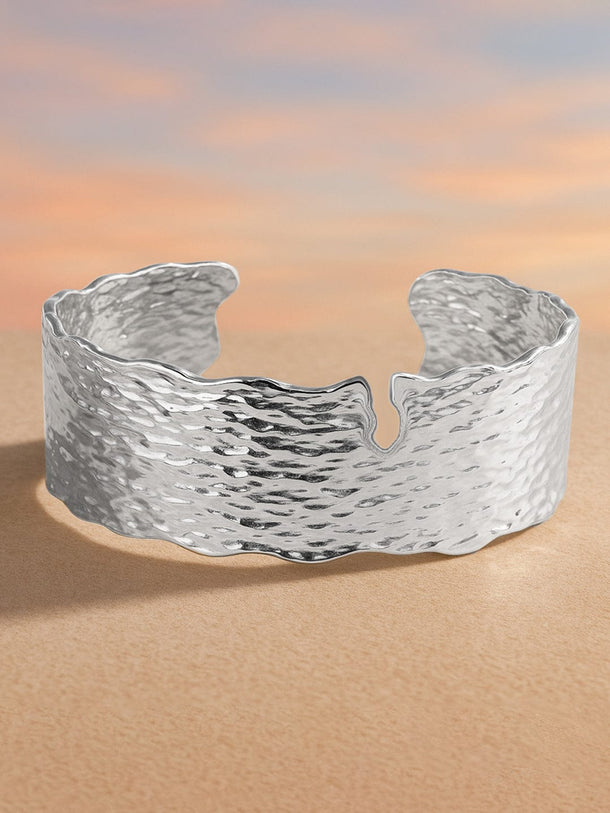 Rubans Voguish Silver Plated Stainless Steel TarnishFree Waterproof Textured Cuff Bracelet Bangles & Bracelets