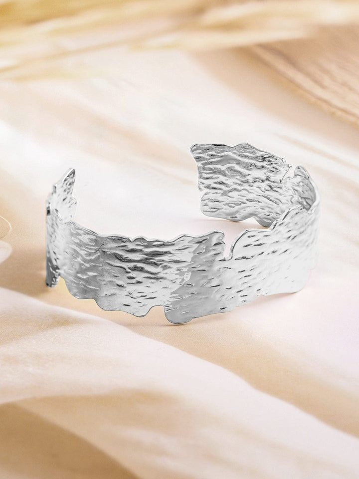 Rubans Voguish Silver Plated Stainless Steel TarnishFree Waterproof Textured Cuff Bracelet Bangles & Bracelets