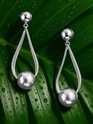 Rubans Voguish Silver-Plated Textured Ball & Multi-Strand Wire Sculptural Drop Earrings Earrings