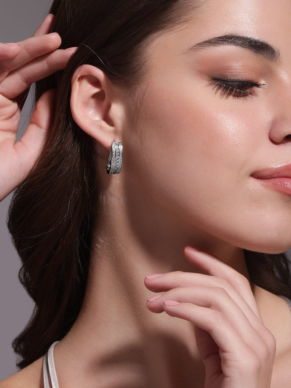 Rubans Voguish Silver Sophistication Huggie Hoop Earrings for Effortless Style Earrings
