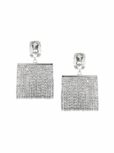 Rubans Voguish Silver Tone Zircon Drop Earrings Earrings